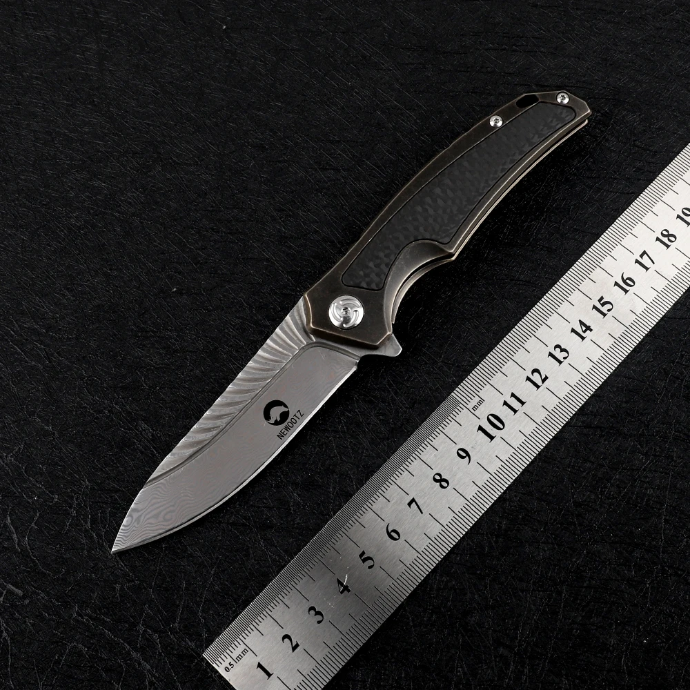 

NINE THORN Damascus steel folding titanium alloy + carbon fiber handle outdoor camping tactics self-defense hunting fruit knife