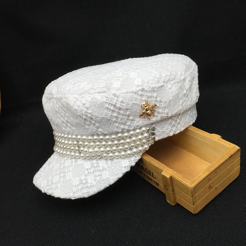 Женская кружевная Кепка на раннюю весну белая кепка в морском стиле Элегантная