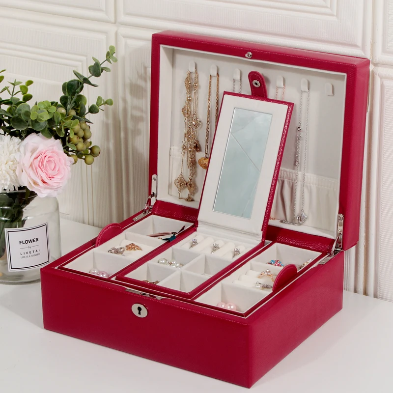 High-end Jewelry Box Genuine Leather Belt Lock Wooden European Storage Princess Korean Girls Gift | Дом и сад
