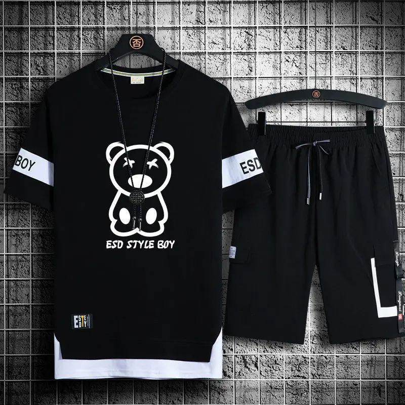 

Short Sleeve T-Shirt Men's Korean Fashion Summer 2-Piece Suit with Smart Casual Sports Suit Two Piece Set Summer