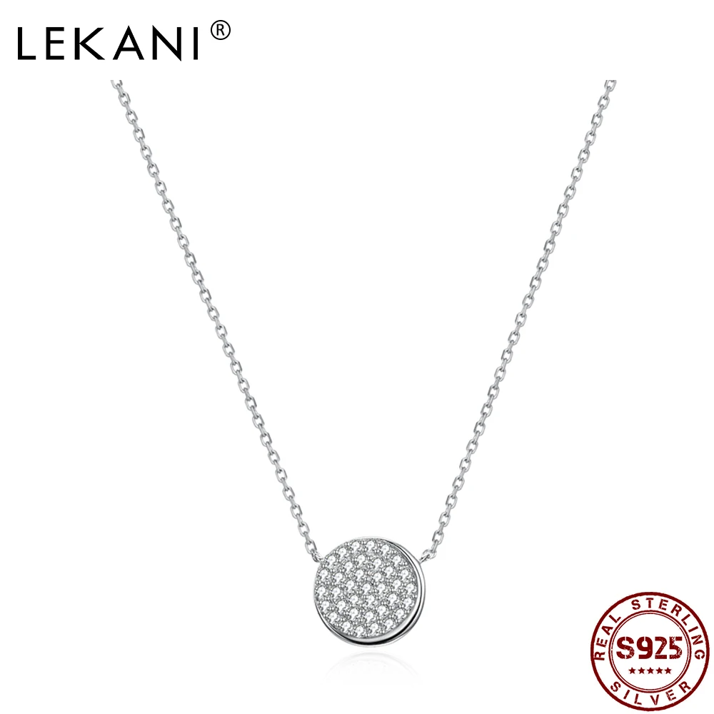 

LEKANI, ожерелье из стерлингового серебра 925 пробы для женщин, изысканный кубический цирконий, Круглый Кулон, цепочка для девочек, лучший сваде...