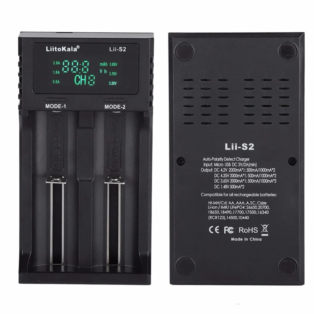LiitoKala Lii-DC 5V2A умное зарядное устройство двойной слот с дисплеем питания