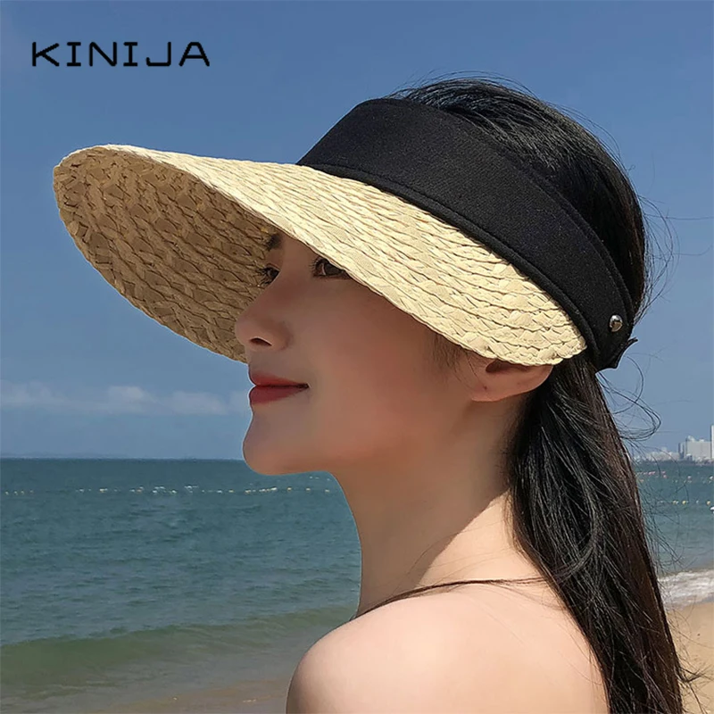 summer new empty top hat ins straw hat beach holiday sun protection casual sun visor cap women peaked hat Large brim sun hat