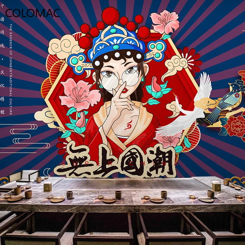 Colomac-papel tapiz rojo de ciudad en China, decoración de fondo para restaurante, Mural, pegatinas de decoración de pared para el hogar, envío directo