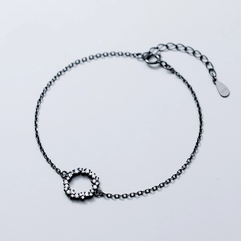 

Genuine 925 Sterling Silver Fashion Single Row Zircon Black Color Round Bracelet For Women Lady Daughter Jewelry Gift