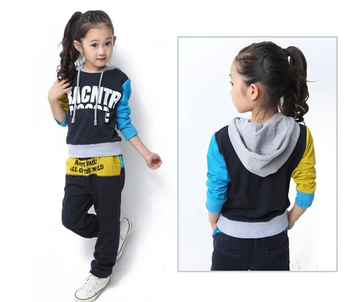 Комплекты из 2 предметов для девочек комплект футболки и брюк с капюшоном весенне