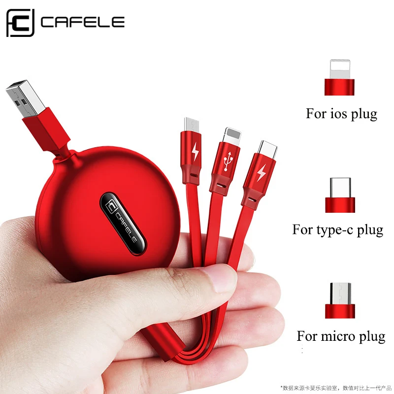 Выдвижной USB-кабель Cafele 3 в 1 кабель Micro USB Type-C для iPhone X 3A быстрой зарядки Huawei Samsung