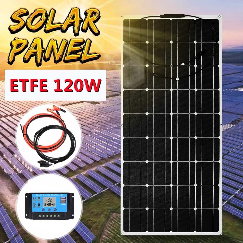

18V 120W ETFE Solar Panel Monocrystalline Cell Flexible PET Solar Panels 240W Home System Kit 12V 24V Battery Charger