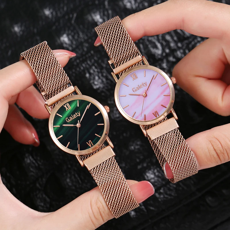 

Women Brand Watches Luxury Green Small Dial Ladies Bracelet Watch Set Green Simple Trendy Rose Gold Mesh Luxury Women Watches