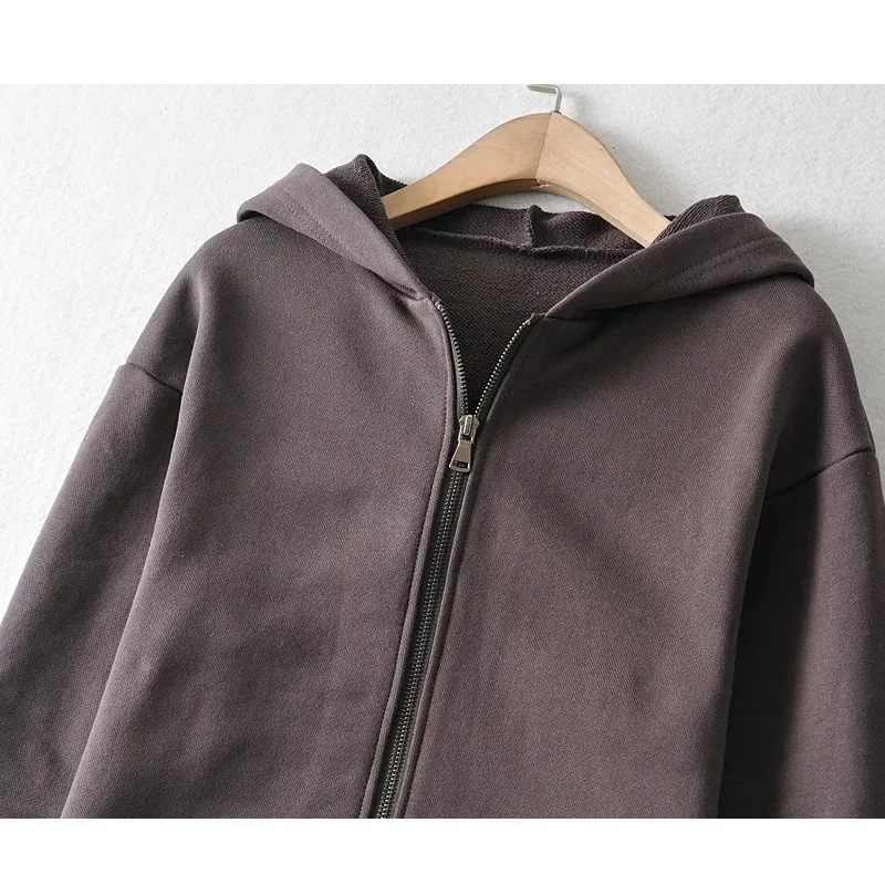 

2021 Hoodie Women Cropped Sweatshirt Streetwear Women Casual Solid Long Sleeve Zipper Pocket Shirt Tops Casual hoodie for ladies