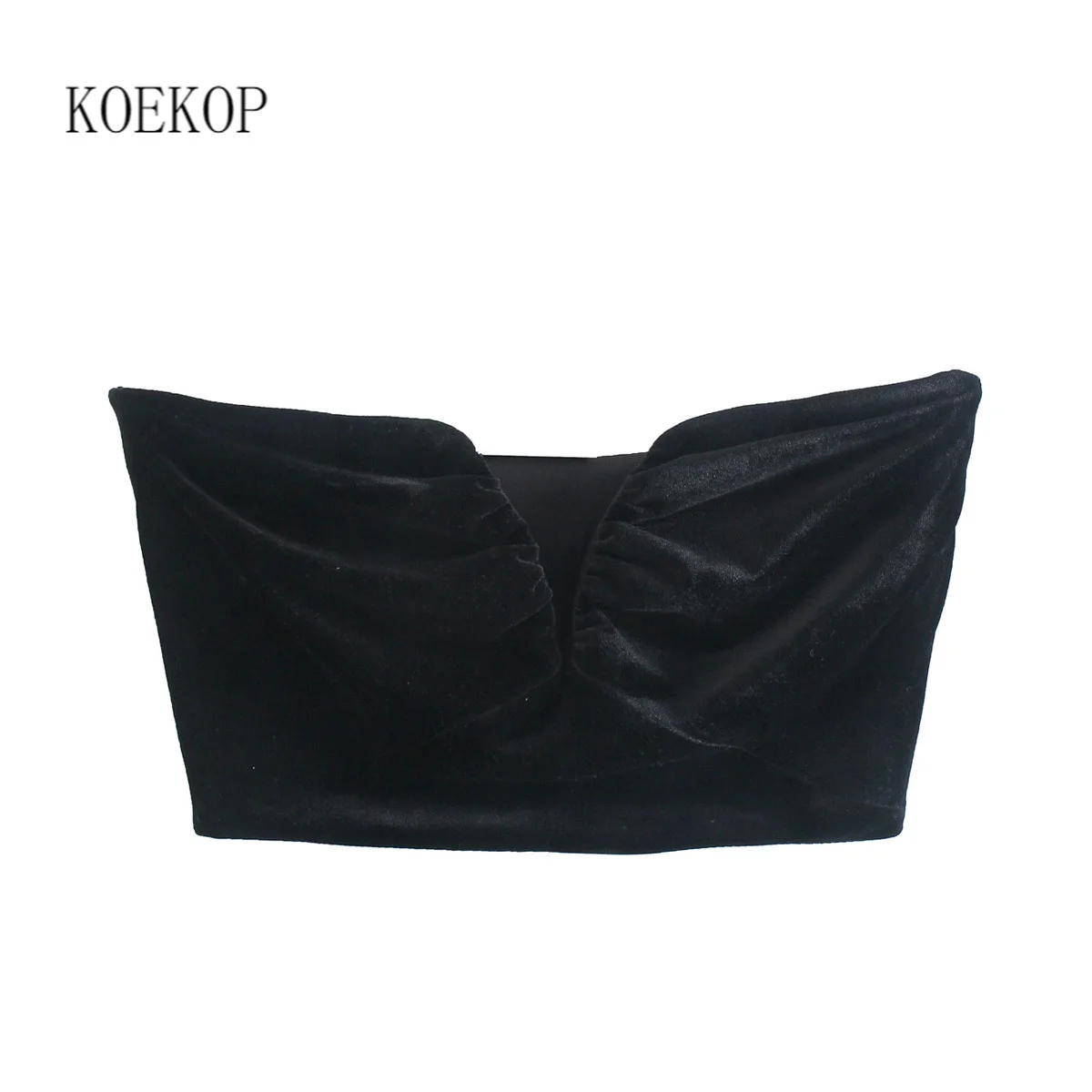 

Koekop Fashion Women Fashion Black Velvet Crop Top V-Neck Strapless Invisible Side Zipper Chic Lady Sexy Tube Top Woman
