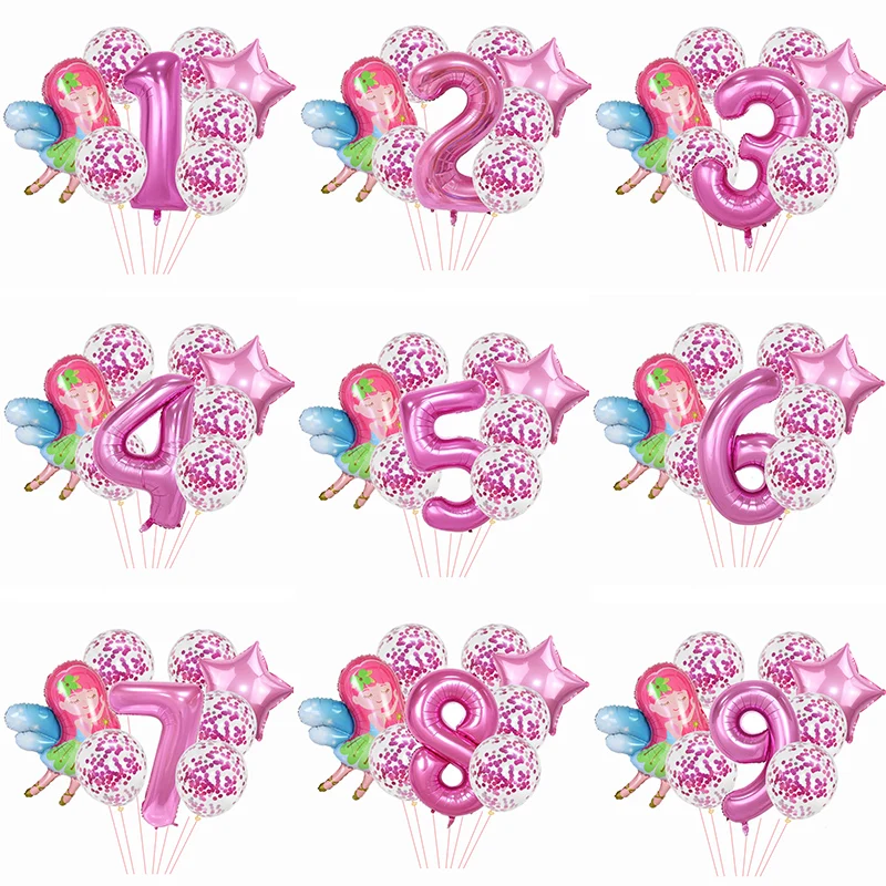 

8pcs/set Pink Number Balloon Cute Fairy Star Foil Ballons Confetti Globos for Baby Kids Girls Birthday Party Decoration Supplies
