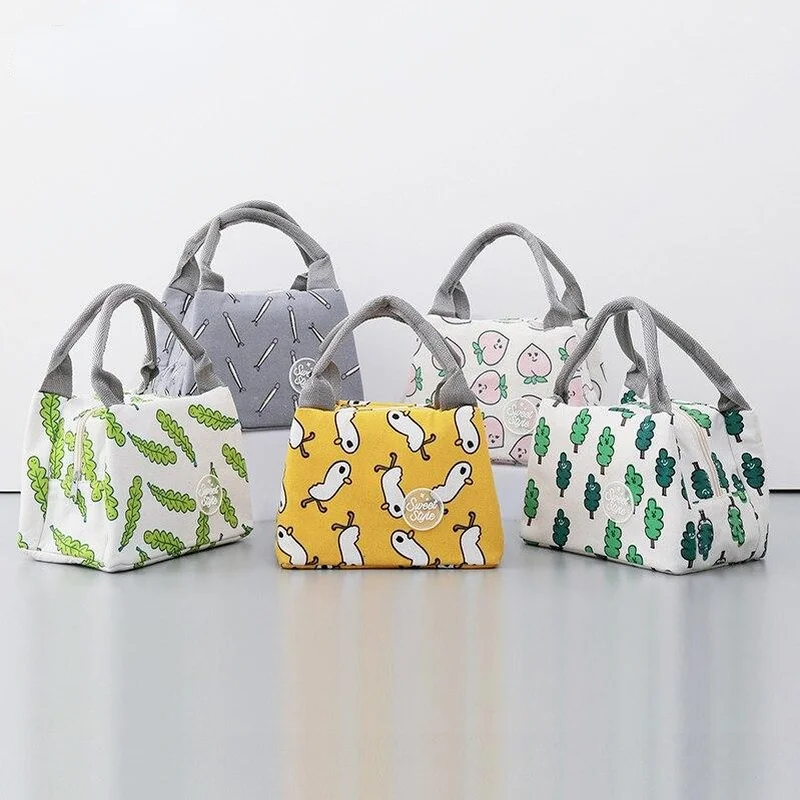

Functional Pattern Cooler Lunch Box Portable Insulated Canvas Lunch Bag Thermal Food Picnic Lunch Bags for Women Kids