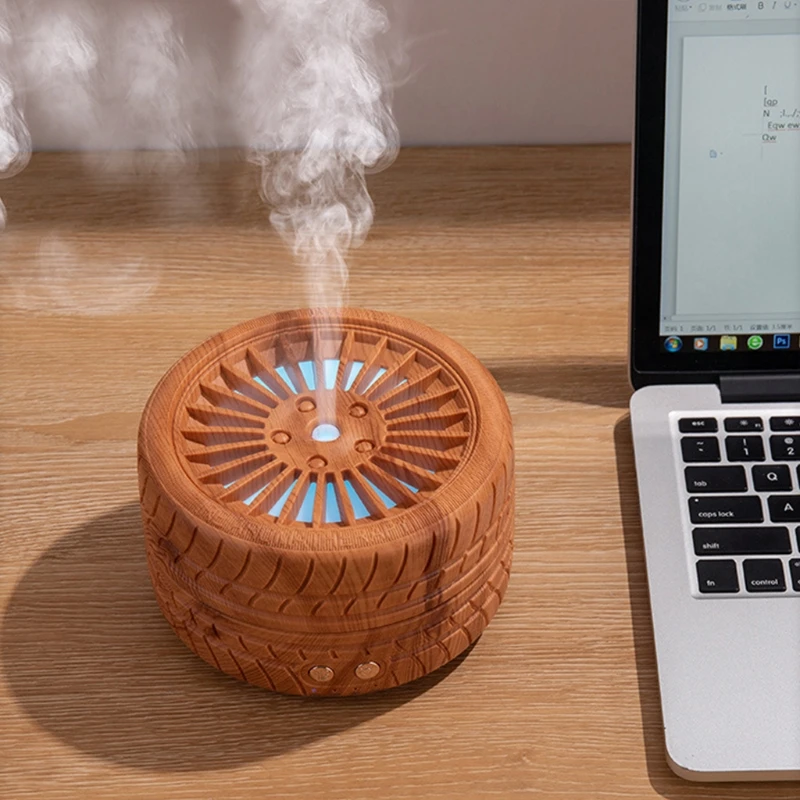 

300ml Tire Ultrasonic Aroma Essential Oil Diffuser Air Humidifier with Colorful Night Light for Car Home Office