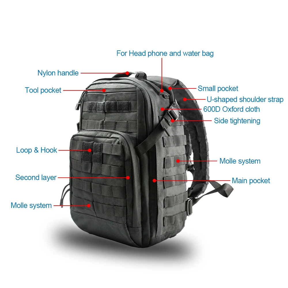 24L Тактический мешок плеча Molle Охотничьи сумки для кемпинга Рюкзак туристический Открытый многофункциональный альпинистский рюкзак тактический рюкзак тактическая сумка рюкзак мужской рюкзак походный спортивный 5.11