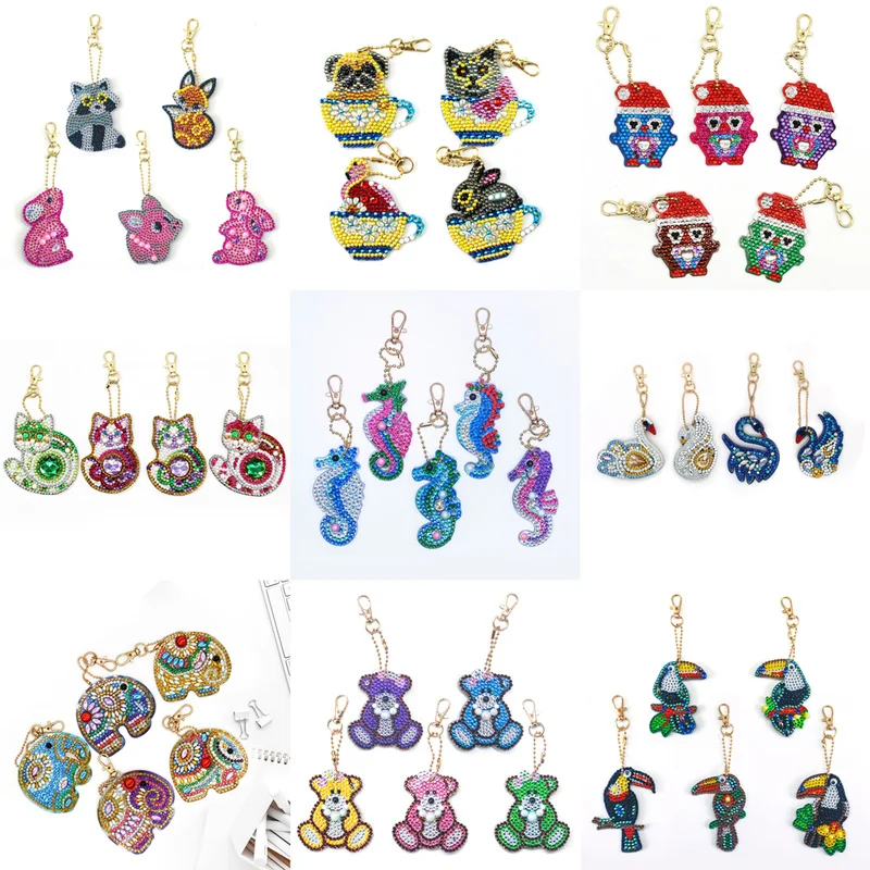 

Diamond Painting Keychain A Set Cartoon Animal Decor Car Pendent Full Drill Diamond Embroidery Cross Stitch Gift