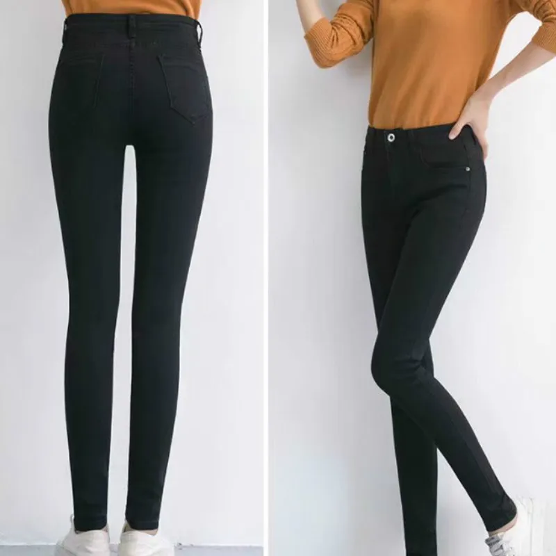 

25-32 Plus Size Women Jeans High Waist Stretch Skinny Denim Pencil Pants Sexy Washed Elastic Slim Trousers 2021 New