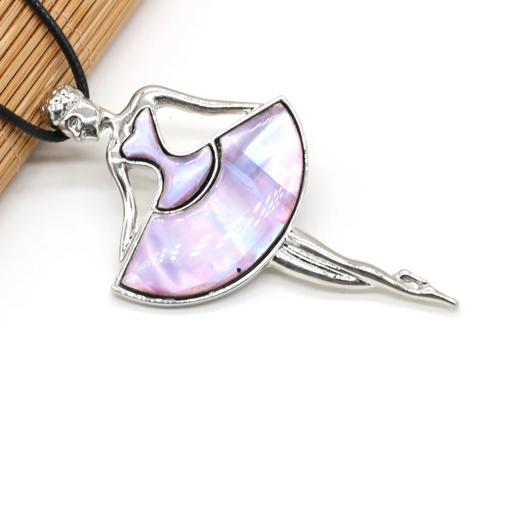 

Natural Shell Necklace Ballet Dance Girl Pendant Leather Cord Diameter 2.0mm Length 55+5cm Pendant Size 57x32mm