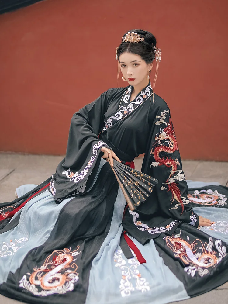 Старинные Китайские мужские черные стильные костюмы Вей Цзинь с вышивкой