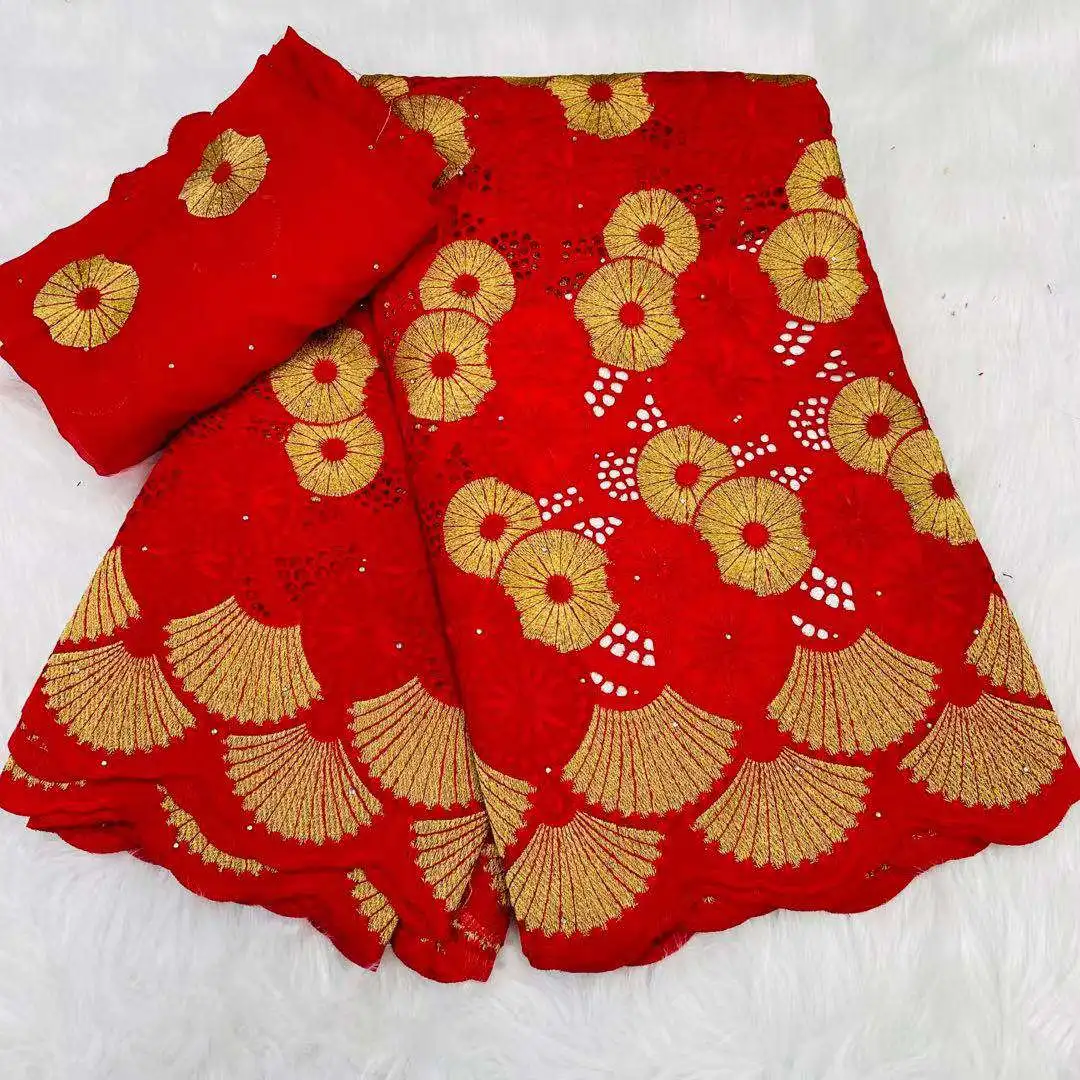 

2021 the latest 5+2yards african swiss voile lace fabric comfortable eyelet cotton lace for clothes sewing material A326013
