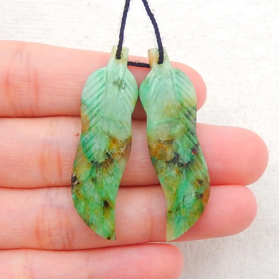 

Fashion jewelry,Natural Gemstone Carved Leaf Chrysocolla fashion women Earring Bead 40x12x4mm,6.8g