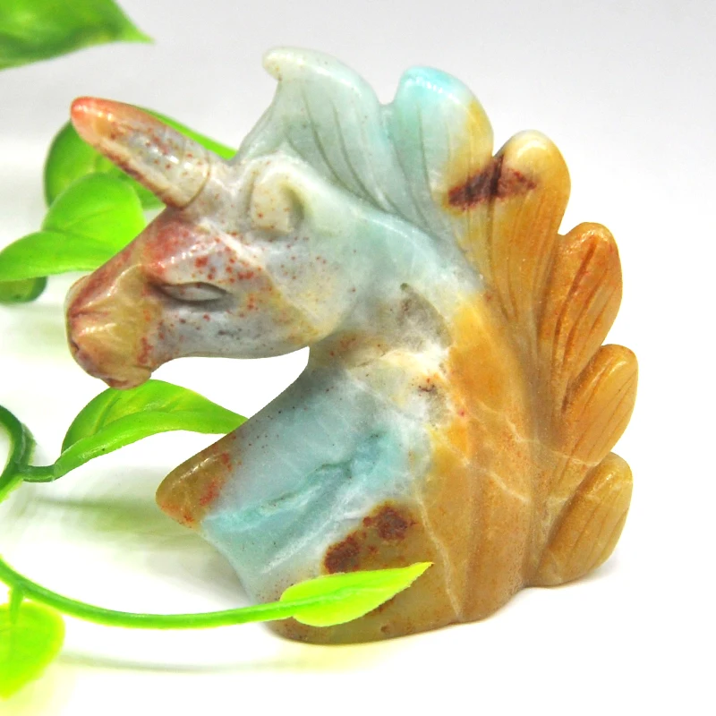 Статуя единорога 2 дюйма резная фигурка из натурального амазонита Исцеляющие