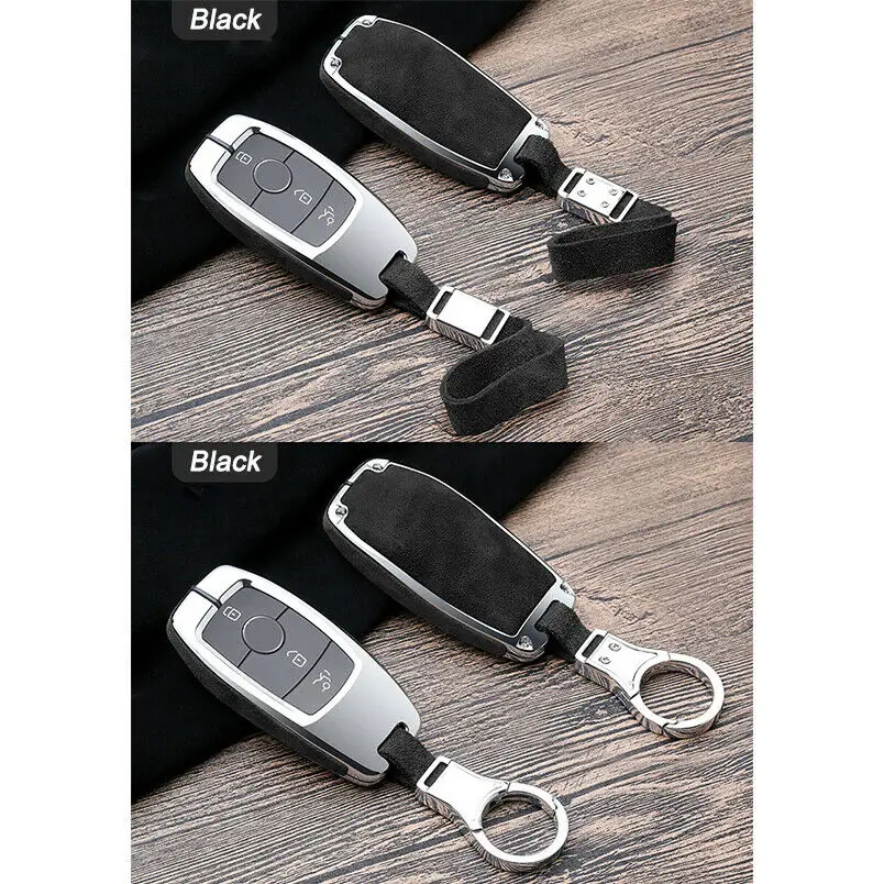 

3Buttons Zinc Alloy Leather Car Smart Remote Key Case Cover With Keychain For Mercedes-Benz 2019-UP A/C/E Class