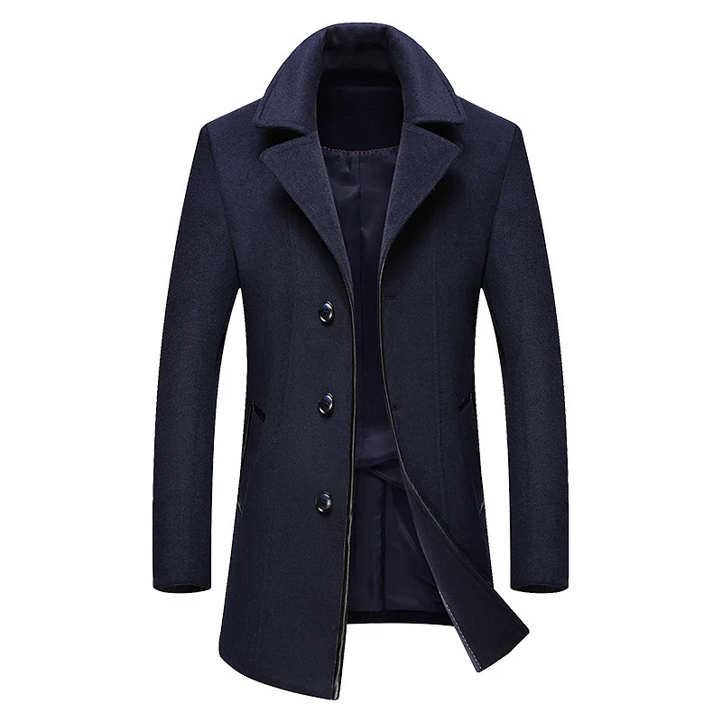 

New Winter Wool Coat Men Leisure Long Sections Woolen Coats Men's Pure Color Casual Fashion Jackets / Casual Men Overcoat