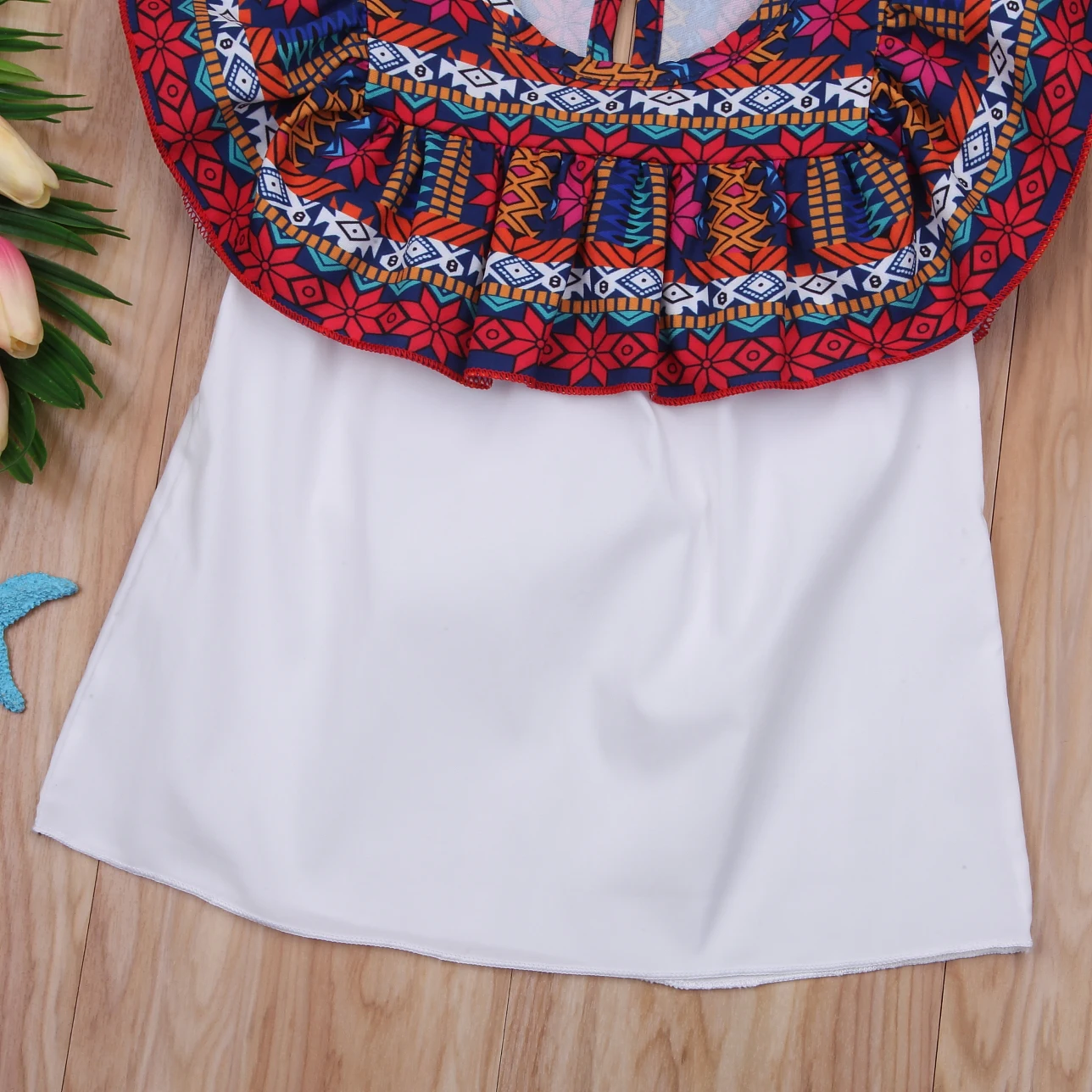 Kids Baby Girls Toddler clothes Sleeveless round neck Geometry Boho Ruffles newborn Princess Party cotton Dresses one pieces | Детская