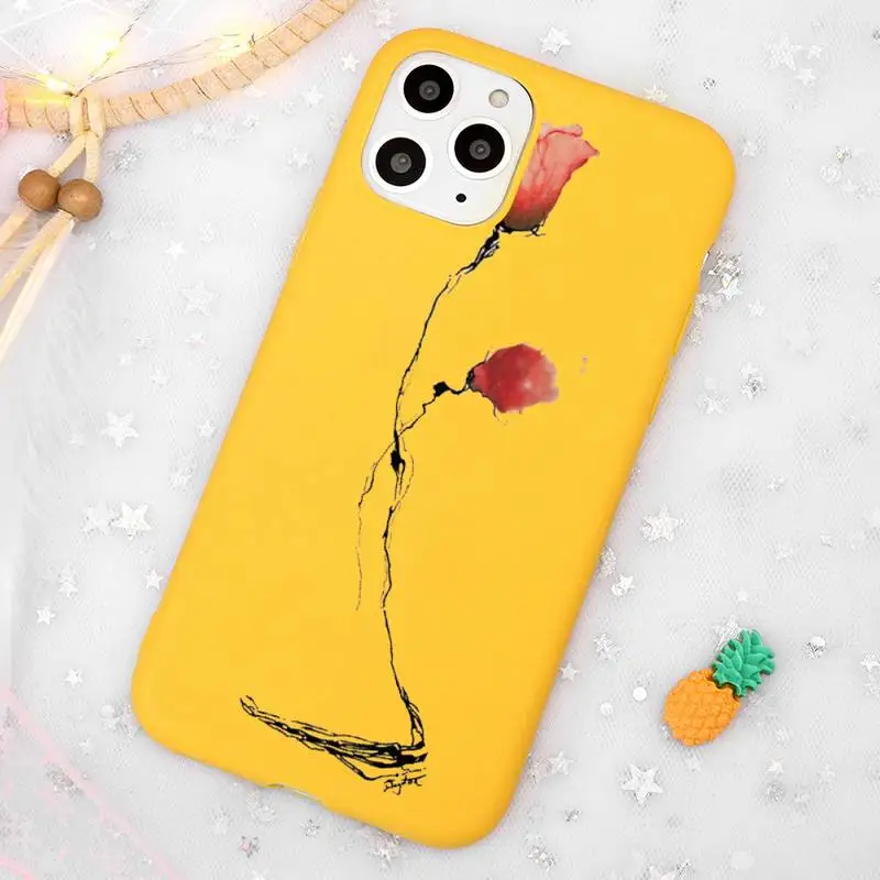 

Watercolor flowers gold leaves Phone Case Candy Color Yellow for iPhone 11 12 pro XS MAX 8 7 6 6S Plus X 5S SE 2020 XR