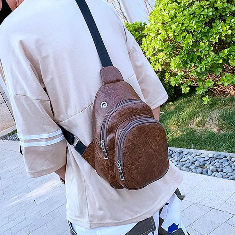 Мужская нагрудная сумка мужская кожаная Usb рюкзак с отверстием для наушников