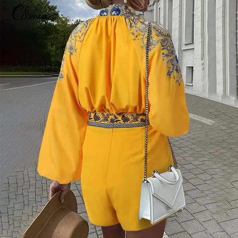 Костюм летний женский с длинным рукавом-фонариком модный топ принтом Celmia рубашка