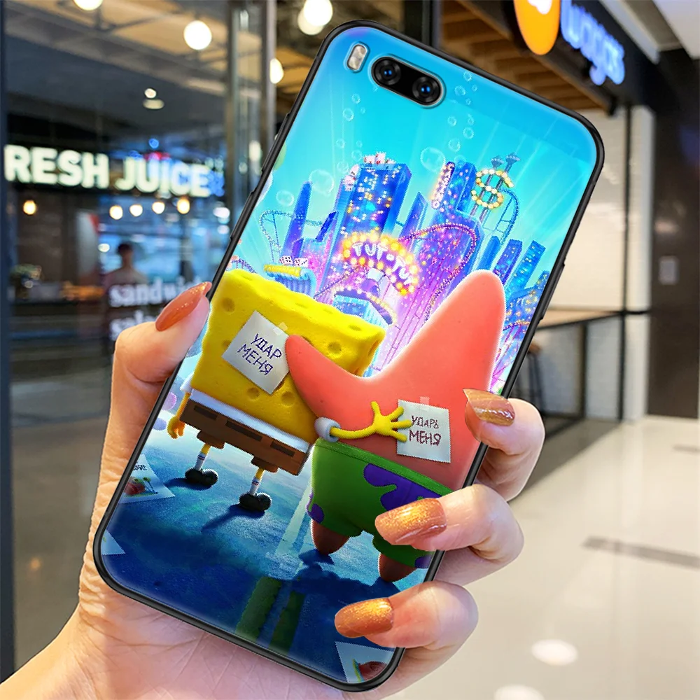 

Cute sponge baby Bob Phone case For Xiaomi Mi Max Note 3 A2 A3 8 9 9T 10 Lite Pro Ultra black fashion bumper silicone coque art