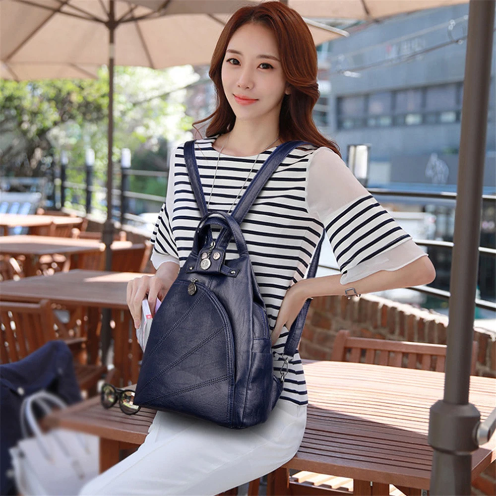 3-в-1 женская сумка высокого качества из мягкой кожи рюкзак для Дамская мода нить