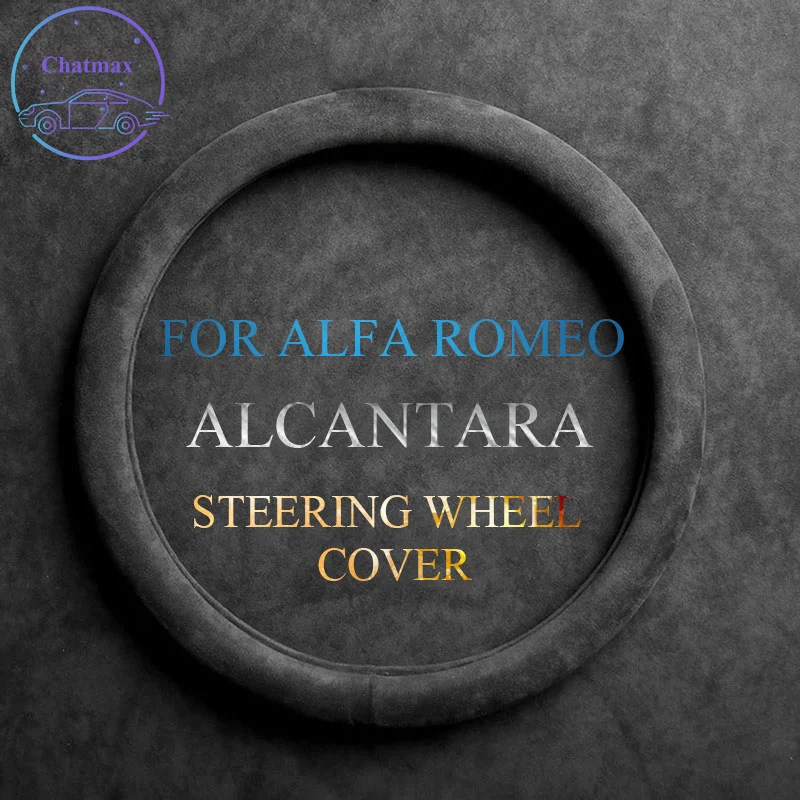 Alcantara Suede Leather Car Steering Wheel Cover Universal for Alfa Romeo Giulia Stelvio 4C Giulietta 37-38cm Wrap
