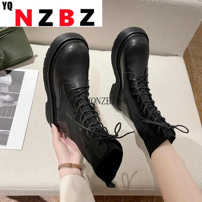 

Ankle Boots for Women 2020 Autumn Motorcycle Boots Thick Heel PlatfoAnkle Brm Shoes Woman Slip on Round Toe Fashion Boots