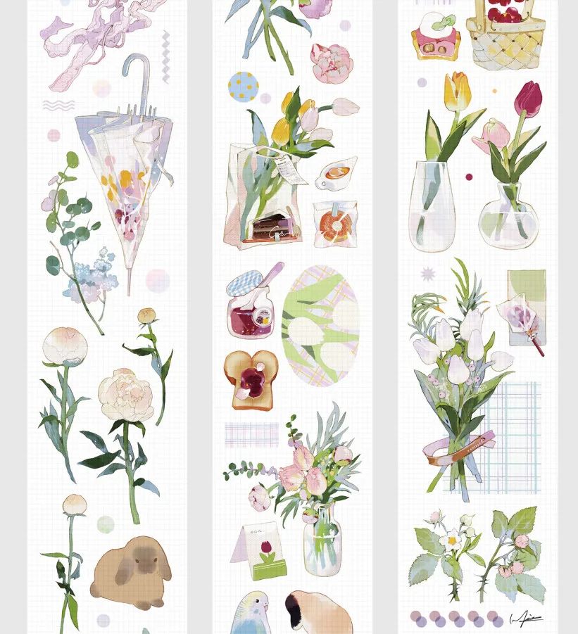 

2021 NEW Beautiful Flower Summer Spring Masking Tape Flower Decorative Stickers Journaling Stationery
