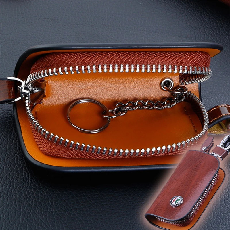 

Leather Car Styling Zipper Key Case Keychain Key Bag Key Wallet Auto Accessories For Alfa Romeo 159 147 156 Mito Giulia Stelvio