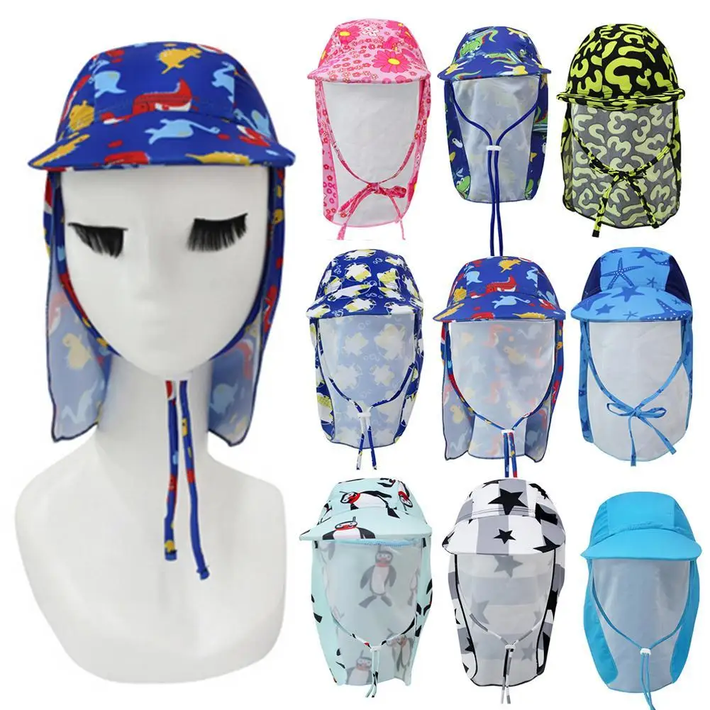 

Summer Baby Kid Soft Brim Sunhat Caps Adjustable Swim Shawl Hat with Neck Flap