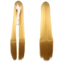 150CM 59'' blonde Long Straight Wig with bangs women Heat Resistant Synthetic fake Hair Halloween party Carnival cosplay Wigs