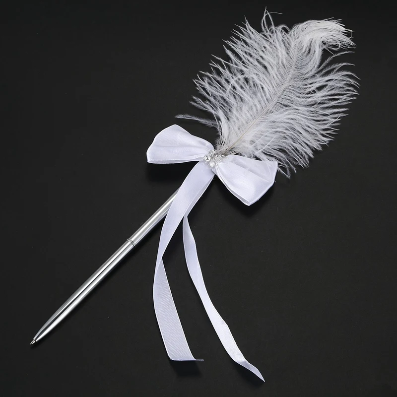 Новейшая Свадебная авторучка с бантом белая перьевая ручка страуса бриллиантом |