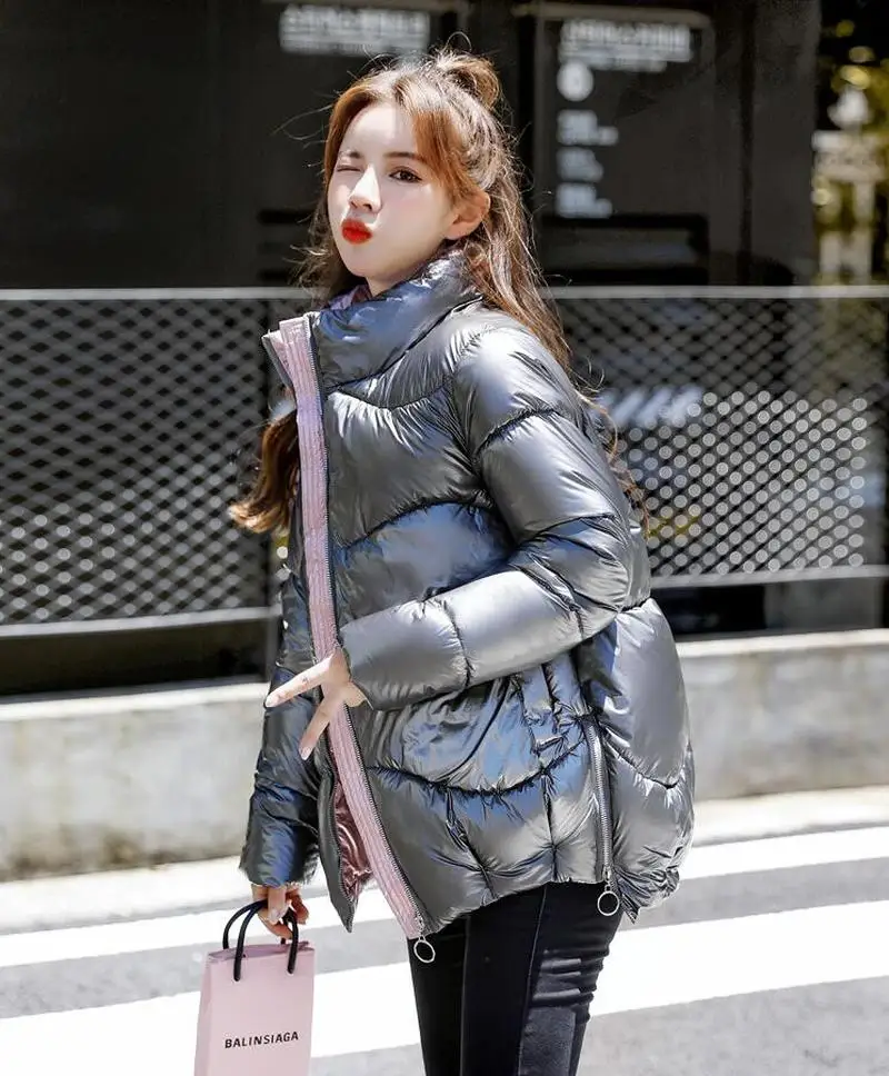 Winter women short parkas jackets casual female thicken warm hooded jackets coat windprood shiny big pocket jackets CL764