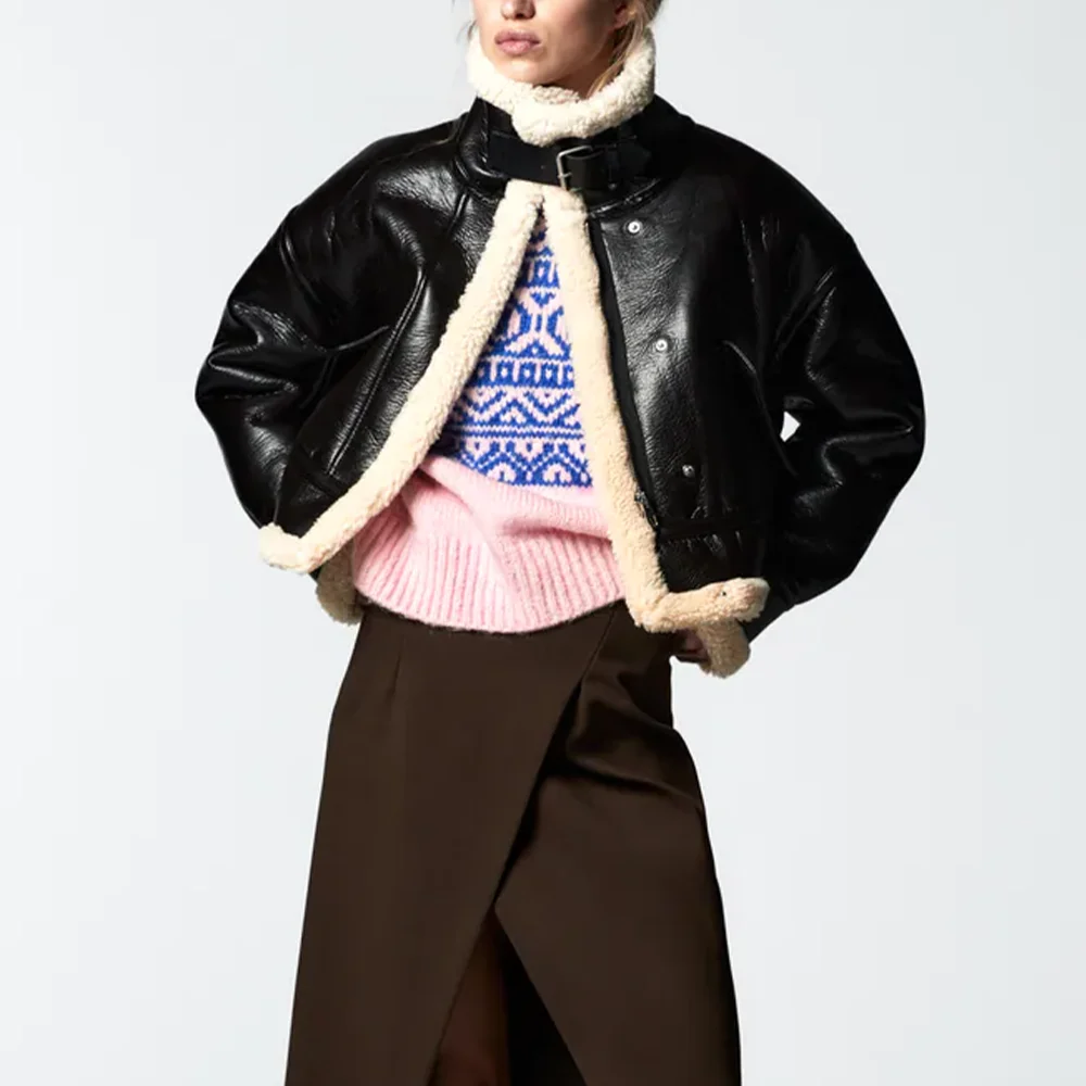 Women jacket 2021 Autumn Fashion Fleece imitation leather Jacket Coat Vintage Long Sleeve Female Outerwear Chic Tops enlarge