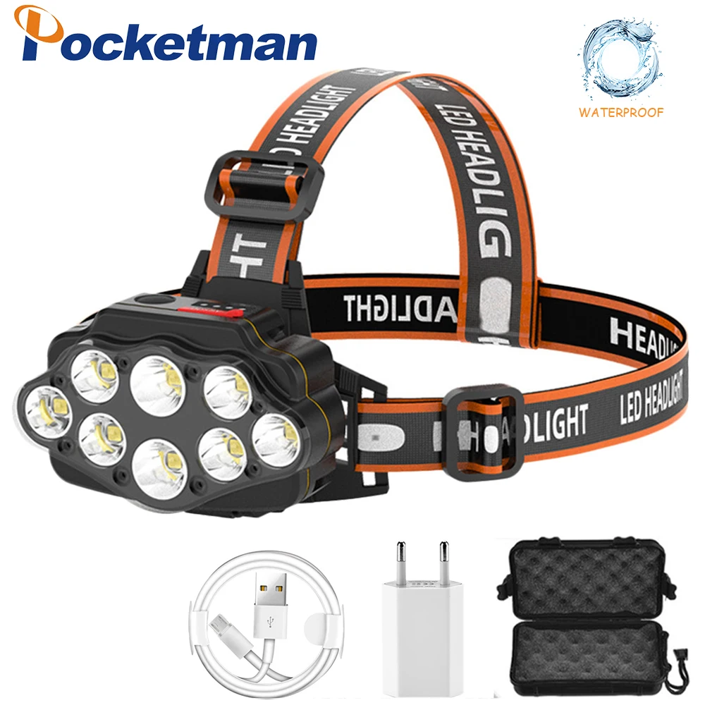 Outdoor Octa-core Strong Headlight USB Rechargeable Night Fishing Headlights LED Long Shot Head Lamp Waterproof Light Torch | Лампы и