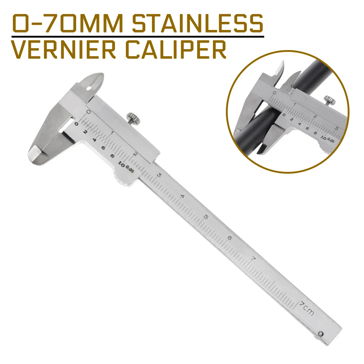 

0-70mm Mini 1PC Caliper Stainless Vernier Caliper Metric Caliper Measure Height Gauge Thickness Gauge Measurement Wood Tools