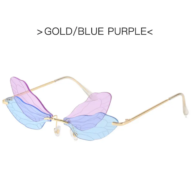 2022 Vintage Dragonfly Wings Sunglasses Fashion Rimless Women Clear Lens Eyewear Men Pink Sun Glasses UV400 Eyewear Female rectangle sunglasses