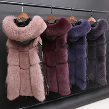 2022 Autumn and Winter New Korean Version of Imitation Fox Fur Stitching Hooded Faux Fur Vest Jacket Women Clothing Y268