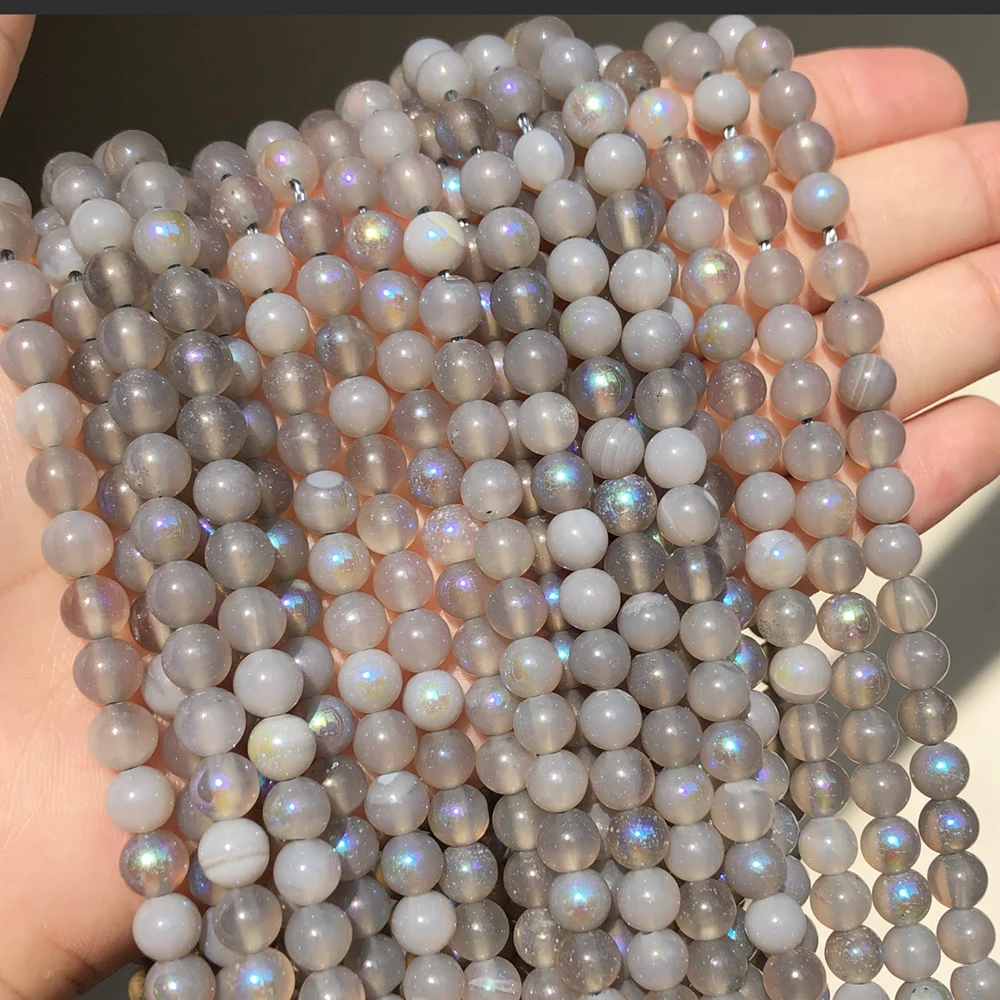 

Natural Stone Grey Agates Labradorite Round Loose Spacer Beads For DIY Jewelry Making Bracelet Earrings 15''Inches 6 8 10mm