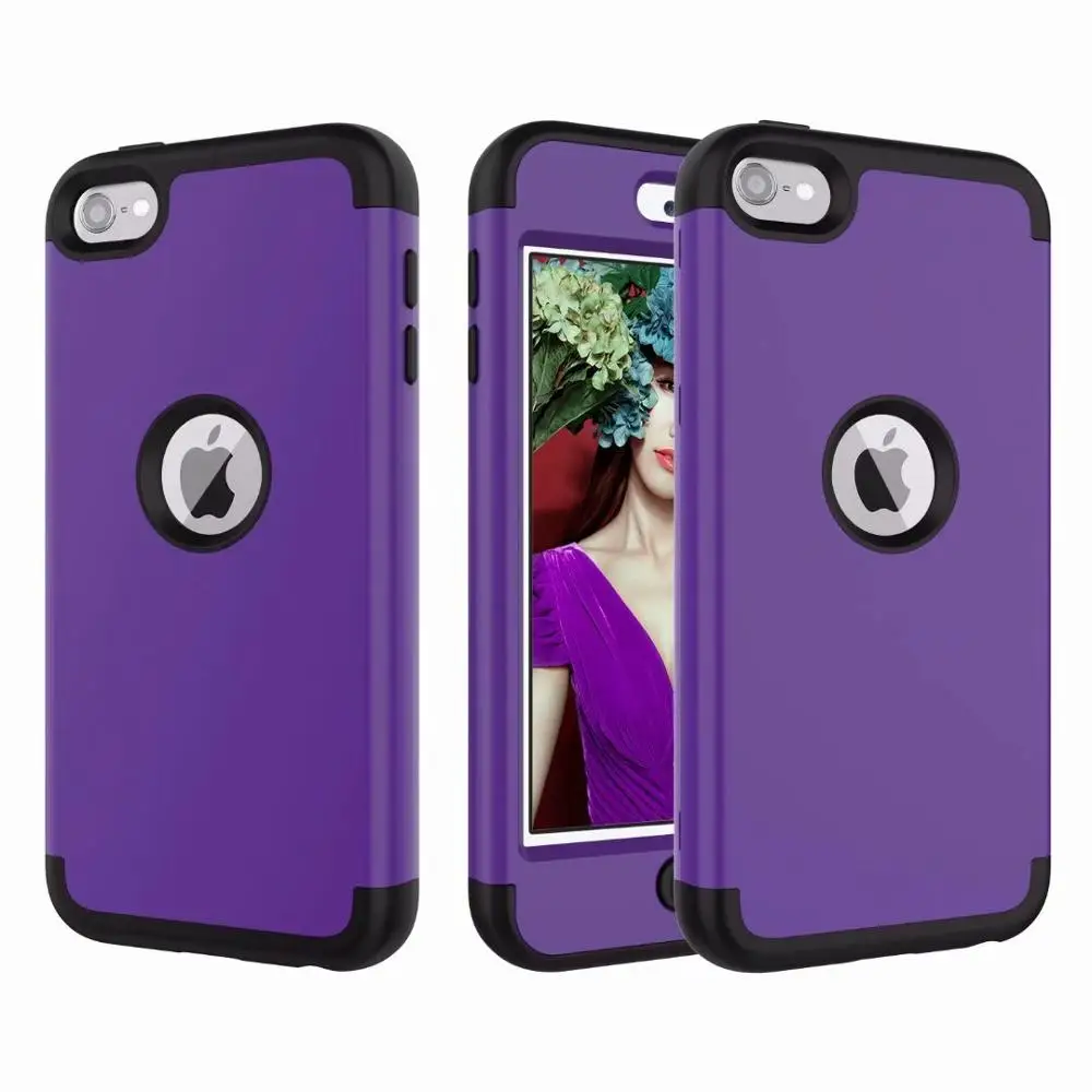 MAX-Q 3-в-1 противоударный чехол для задней панели чехол s For ipod touch 6 6th поколения Жесткий& Мягкий Резиновый Защитный Гибридный бронированный чехол Крышка - Цвет: purple N black