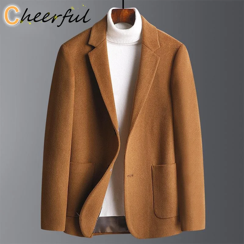 

Casual Suit Woolen Coat Men 2021 Autumn Winter Thick Woolen Suit Fashion Slim Suit Collar Button Khaki Real Wool Jacket